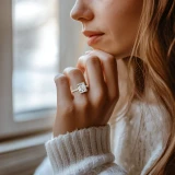 Emerald Lab Created Diamond Hidden Halo Solitaire with Accents Engagement Ring in Yellow Gold with Open Bridge (MVSLG1715-Y)