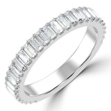 Baguette Lab Created Diamond 3/4 Way Shared Prong Semi-Eternity Wedding Band Ring in White Gold (MVSXB1089-W)