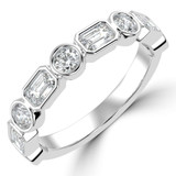 Emerald Diamond Semi-Eternity Wedding Band Ring in White Gold with Alternating Emerald and Round Diamonds (MVSXB1102-W)