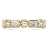 Emerald Diamond Semi-Eternity Wedding Band Ring in Yellow Gold with Alternating Emerald and Round Diamonds (MVSXB1102-Y)
