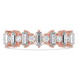 Baguette Diamond Semi-Eternity Wedding Band Ring in Rose Gold with Alternating Baguette and Round Diamonds (MVSXB1110-R)