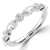 Marquise Diamond Shared Prong Semi-Eternity Wedding Band Ring in White Gold Alternating Marquise & Round Set Diamonds (MVSXB1125-W)
