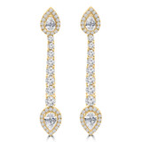 Diamond Halo Pear & Round Drop/Dangle Earrings in Yellow Gold (MDR260032)