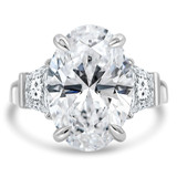 Oval Diamond Three-stone Engagement Ring in White Gold with Trapezoid Side-stones (MDR260046)