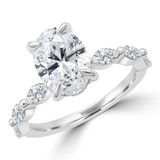Oval Diamond Hidden Halo Solitaire with Accents Engagement Ring in White Gold with Shared Prong Marquise Accents (MDR260050)