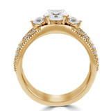 Round Diamond Three-Stone Engagement Ring and Wedding Band Set Ring in Yellow Gold with Accents (MVSX1011-Y)