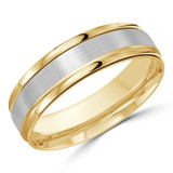 6 MM Satin Finish High Polish Modern Mens Wedding Band in Two-Tone Yellow & White Gold (MDVB0712)