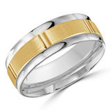 8 MM Satin Finish with High Polish Grooves Modern Mens Wedding Band in Two-Tone White & Yellow Gold (MDVB0816)