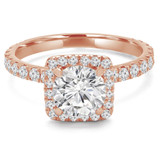 Round Diamond Cushion Halo Engagement Ring in Rose Gold