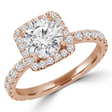 Round Diamond Cushion Halo Engagement Ring in Rose Gold