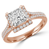 Princess Diamond Split-Shank Halo Engagement Ring in Rose Gold