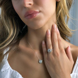 Round Diamond Double Cushion Halo Engagement Ring in White Gold