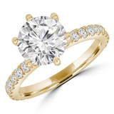 Round Diamond 6-Prong Hidden Halo Solitaire with Accents Engagement Ring in Yellow Gold