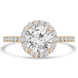 Round Diamond Cathedral Halo Engagement Ring in Yellow Gold with Accents