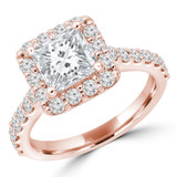 Princess Diamond Cathedral Cushion Halo Engagement Ring in Rose Gold with Accents