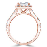 Princess Diamond Cathedral Cushion Halo Engagement Ring in Rose Gold with Accents