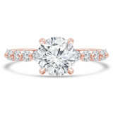 Round Diamond Shared Prong Solitaire with Accents Engagement Ring in Rose Gold Round Diamond Shared Prong Solitaire with Accents Engagement Ring in Rose Gold