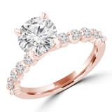 Round Diamond Shared Prong Solitaire with Accents Engagement Ring in Rose Gold