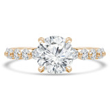 Round Diamond Shared Prong Solitaire with Accents Engagement Ring in Yellow Gold