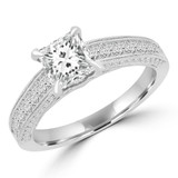 Princess Diamond Vintage Cathedral Solitaire with Accents Engagement Ring in White Gold With Channel Set Accents