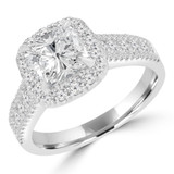 Cushion Diamond Cathedral Three-row Cushion Halo Engagement Ring in White Gold