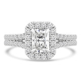 Radiant Diamond Cathedral Split-Shank Halo Engagement Ring in White Gold
