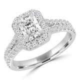 Radiant Diamond Cathedral Split-Shank Halo Engagement Ring in White Gold