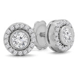 Round Diamond Bezel Set Halo Stud Earrings in White Gold