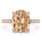 Oval Pink Morganite & Round Diamond Hidden Halo Cocktail Engagement Ring in Rose Gold