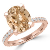 Oval Pink Morganite & Round Diamond Hidden Halo Cocktail Engagement Ring in Rose Gold