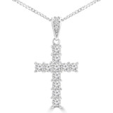 Round Diamond Cross Symbolic Pendant Necklace in White Gold