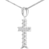 Round Diamond Cross Symbolic Pendant Necklace in White Gold