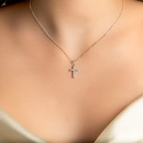 Round Diamond Cross Symbolic Pendant Necklace in White Gold