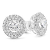 Round Diamond Double Halo Stud Earrings in White Gold