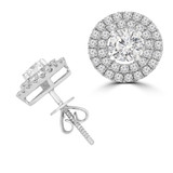 Round Diamond Double Halo Stud Earrings in White Gold