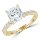 Cushion Diamond Solitaire with Accents Engagement Ring in Yellow Gold