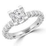 Round Diamond Shared Prong Solitaire with Accents Engagement Ring in White Gold