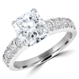 Cushion Diamond Solitaire with Accents Engagement Ring in White Gold