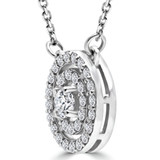 Round Diamond Double Halo Necklace in White Gold