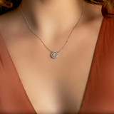 Round Diamond Double Halo Necklace in White Gold