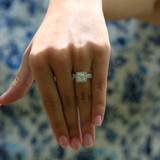 Princess Diamond 3 Row Cathedral Princess Halo Engagement Ring in White Gold with Accents
