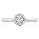 Round Diamond Tappered Open Bridge Halo Engagement Ring in White Gold