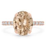 Oval Pink Morganite & Round Diamond Hidden Halo Cocktail Engagement Ring in Rose Gold