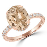 Oval Pink Morganite & Round Diamond Hidden Halo Cocktail Engagement Ring in Rose Gold