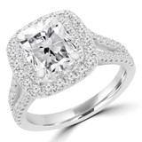 Cushion Diamond Cathedral Cushion Double Halo Engagement Ring in White Gold with Accents