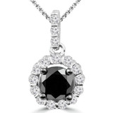 Round Black Diamond Halo Pendant Necklace in White Gold (MDR130012)