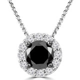 Round Black Diamond Halo Pendant Necklace in White Gold (MDR140133)