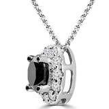 Round Black Diamond Halo Pendant Necklace in White Gold (MDR140133)