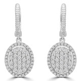 Round Diamond Oval Halo Cluster Drop/Dangle Earrings in White Gold (MDR180006)