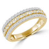 Round Diamond Three-row Semi-Eternity Wedding Band Ring in Yellow Gold (MDR210008)